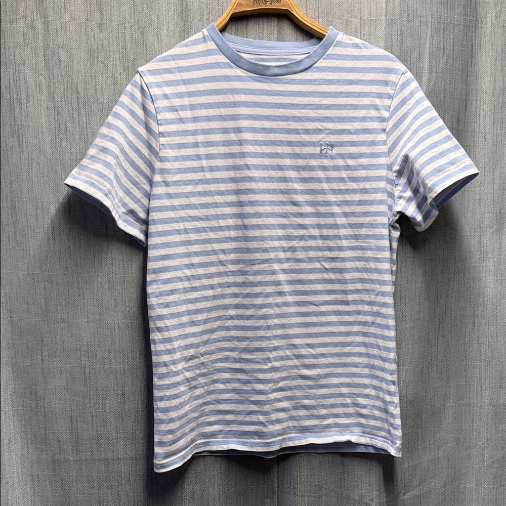 Hudson North Light Blue and White Striped Tee size small